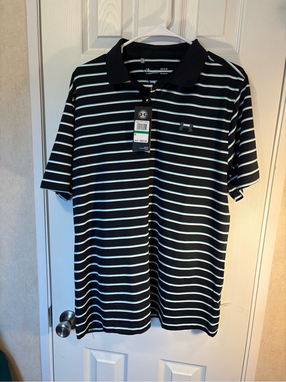 Under Armour Men’s Size L Black & White Striped Men’s Polo